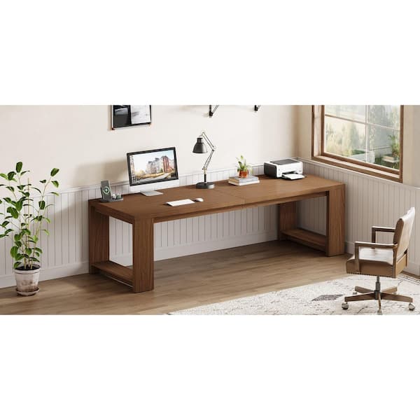 Desk - Perry 87 inch Rectangle Brown Double Executive Table Computer Desk, Large Long Writing Table Study Desks for 2 (slight damage see all photos)