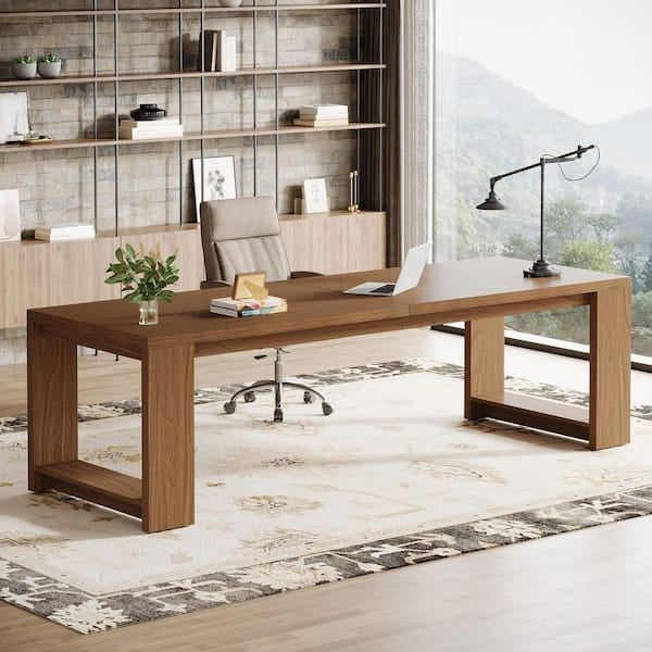 Desk - Perry 87 inch Rectangle Brown Double Executive Table Computer Desk, Large Long Writing Table Study Desks for 2 (slight damage see all photos)