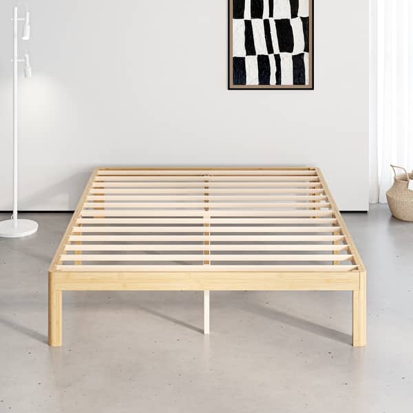 Bed - Full Size 12 Inch Natural Bamboo Wood Bed Frame with Metal Slats, Solid Wood Foundation
