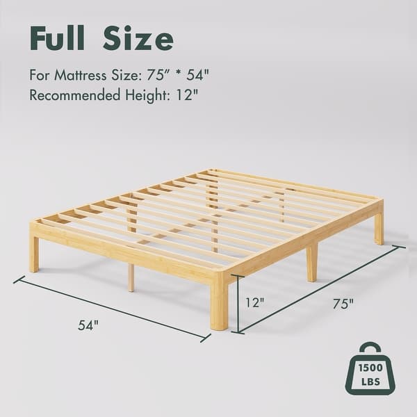 Bed - Full Size 12 Inch Natural Bamboo Wood Bed Frame with Metal Slats, Solid Wood Foundation