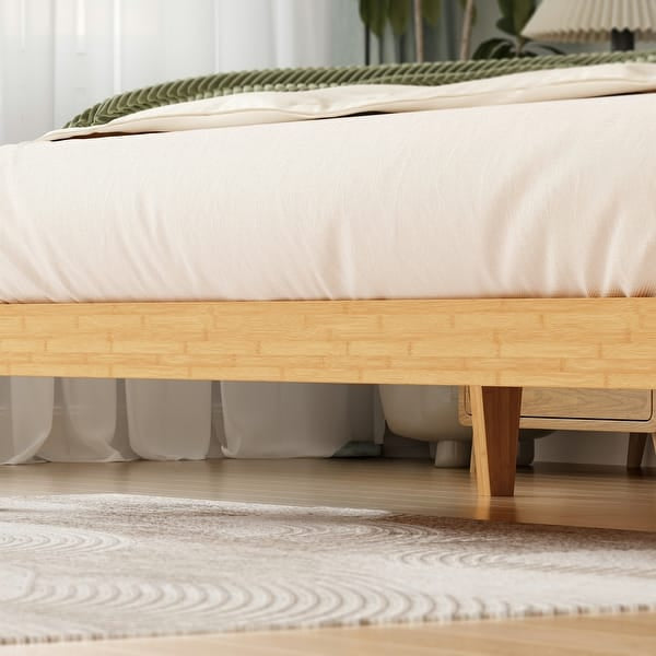 Bed - Full Size 12 Inch Natural Bamboo Wood Bed Frame with Metal Slats, Solid Wood Foundation