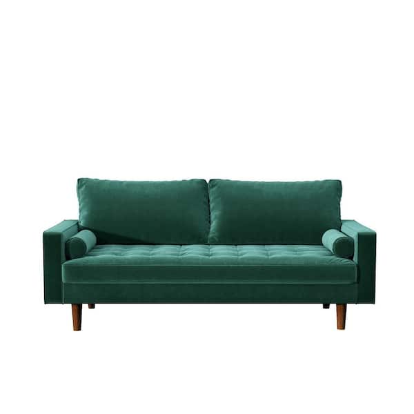 Sofa - Civa 70 in. Green Velvet 3-Seater Sofa with Removable Cushions