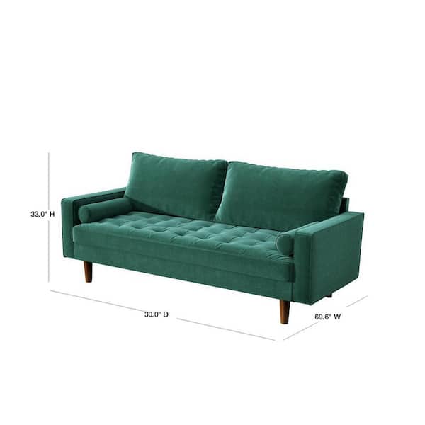 Sofa - Civa 70 in. Green Velvet 3-Seater Sofa with Removable Cushions