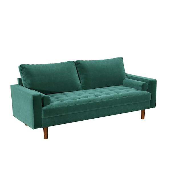 Sofa - Civa 70 in. Green Velvet 3-Seater Sofa with Removable Cushions