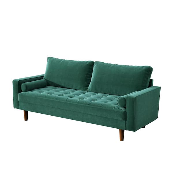 Sofa - Civa 70 in. Green Velvet 3-Seater Sofa with Removable Cushions