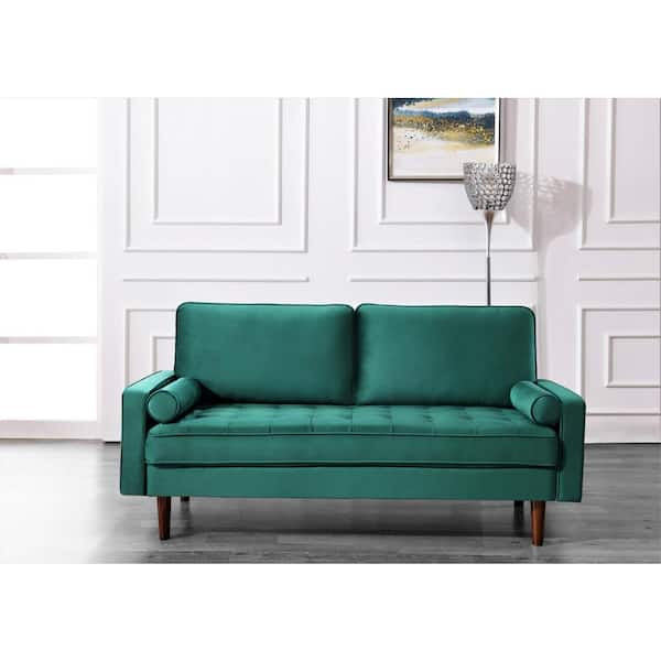 Sofa - Civa 70 in. Green Velvet 3-Seater Sofa with Removable Cushions
