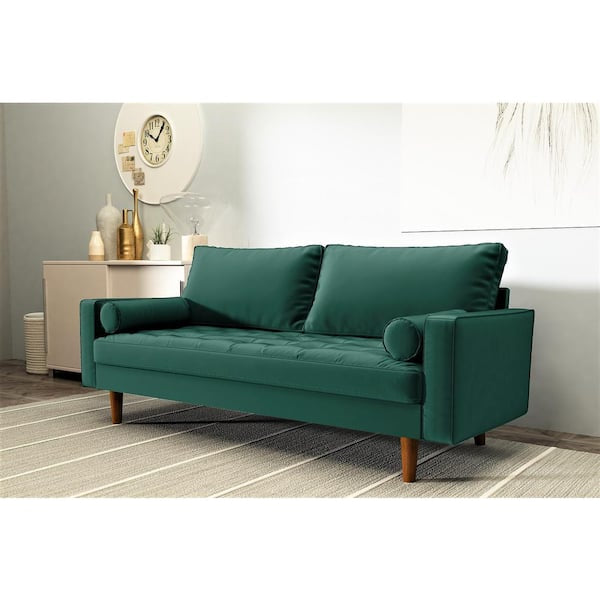 Sofa - Civa 70 in. Green Velvet 3-Seater Sofa with Removable Cushions