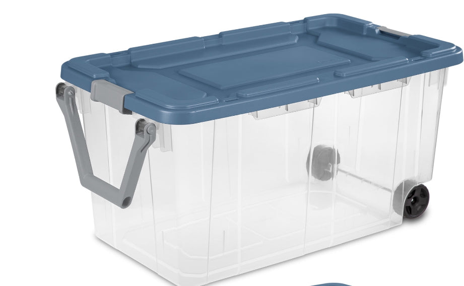 Storage - Sterilite 160 Quart Wheeled Storage Box, Extra Large Durable Clear Plastic Bin, Latch Lid, Blue - WM11.19.25