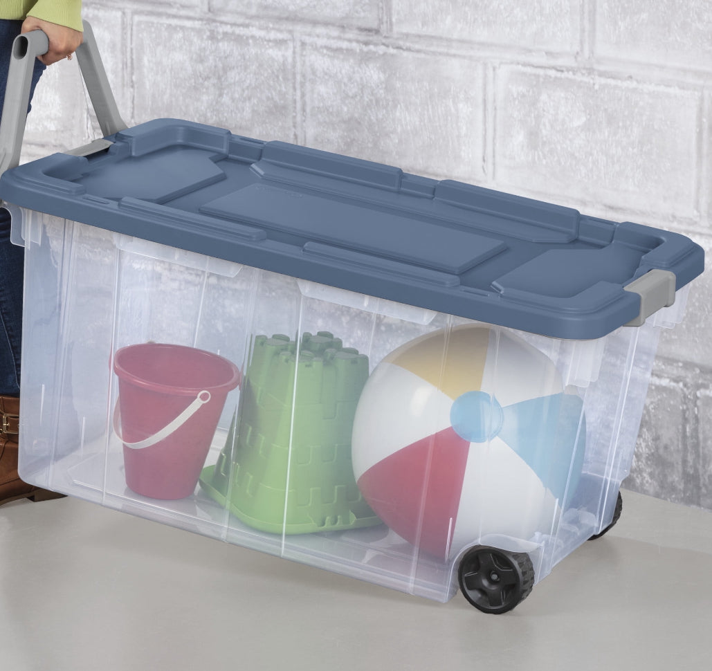 Storage - Sterilite 160 Quart Wheeled Storage Box, Extra Large Durable Clear Plastic Bin, Latch Lid, Blue - WM11.19.25