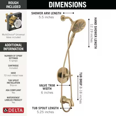 Shower/Tub Set - Nicoli 144749-HS Champagne Bronze Monitor 14 Series Tub and Shower with SureDock Hand Shower
