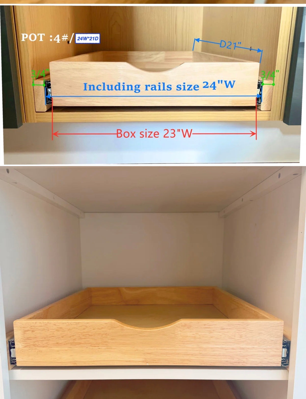 Drawer Organizer - 24" Prestridge Pre-Assembled Solid Wood Pull Out Cabinet Organizer Drawer with Soft Close Full Extension Slides