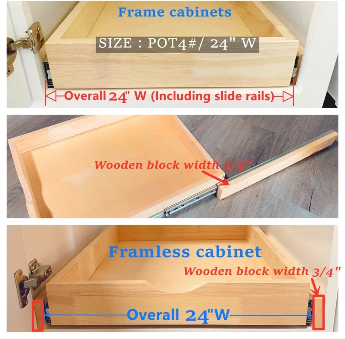 Drawer Organizer - 24" Prestridge Pre-Assembled Solid Wood Pull Out Cabinet Organizer Drawer with Soft Close Full Extension Slides