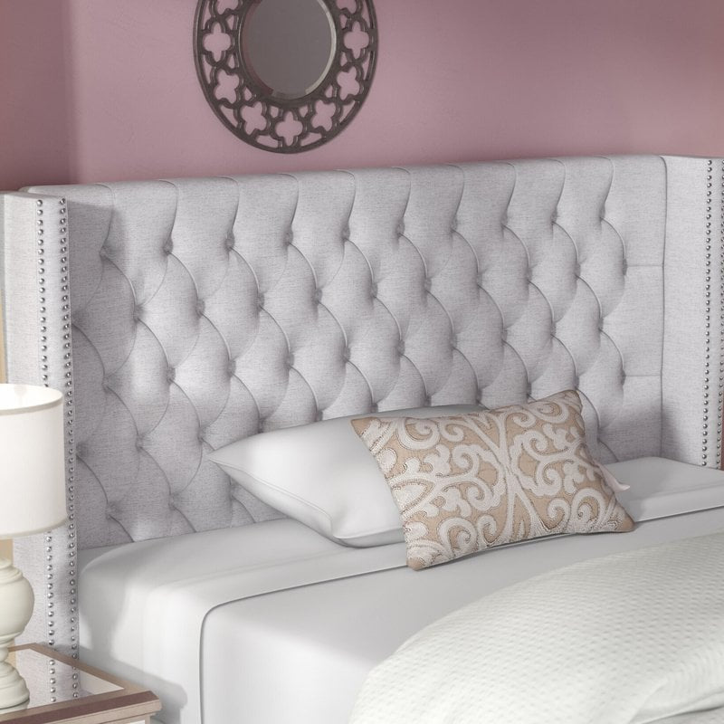 Bed - Queen Size Headboard Tickhill Upholstered Wingback Button Tufted Headboard - WF11.7.25