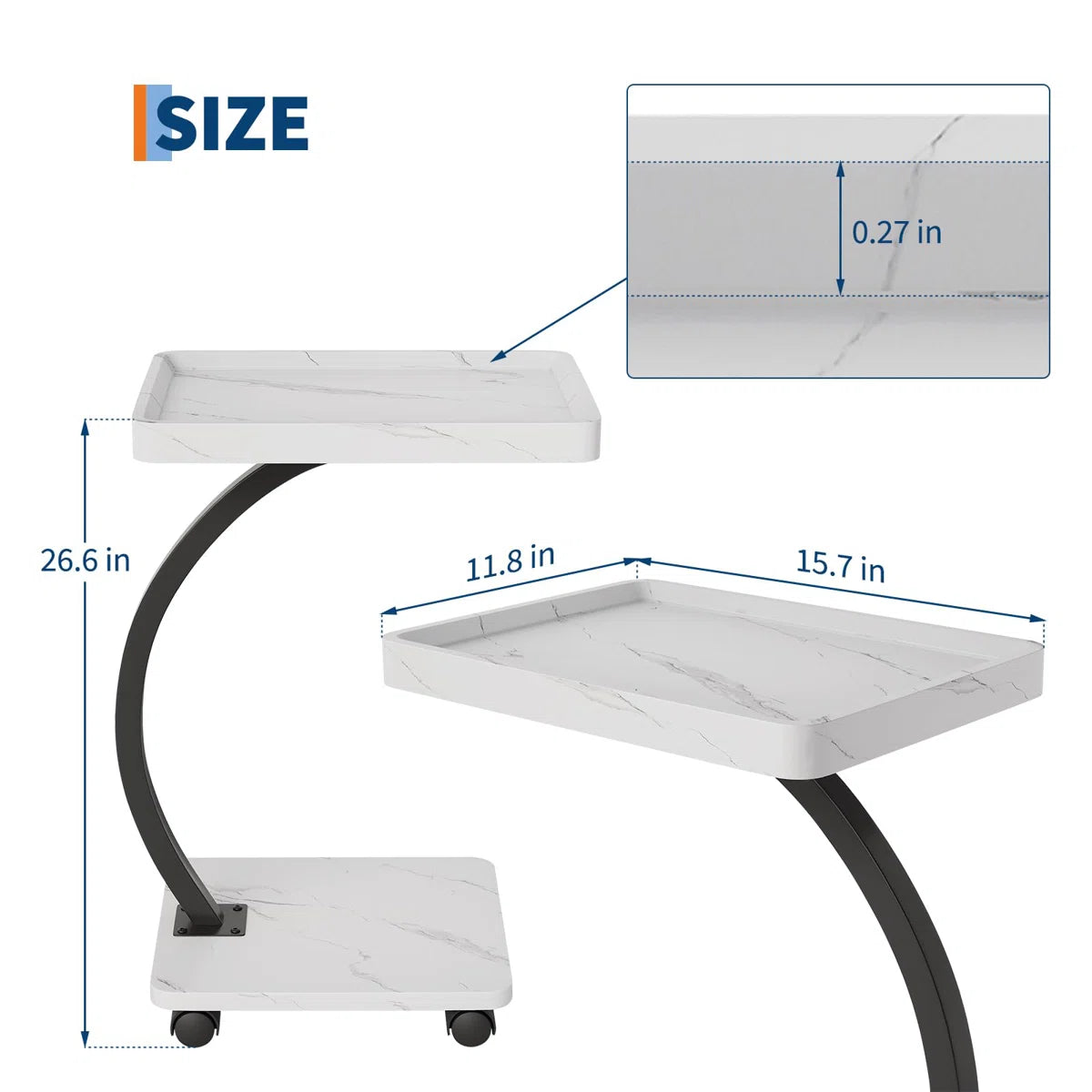 Side Table - Garvee C Table End Table Wiht 360°Swivel Wheels Side Table for Sofa Living Bedroom Bedside Coffee Small Spaces, White