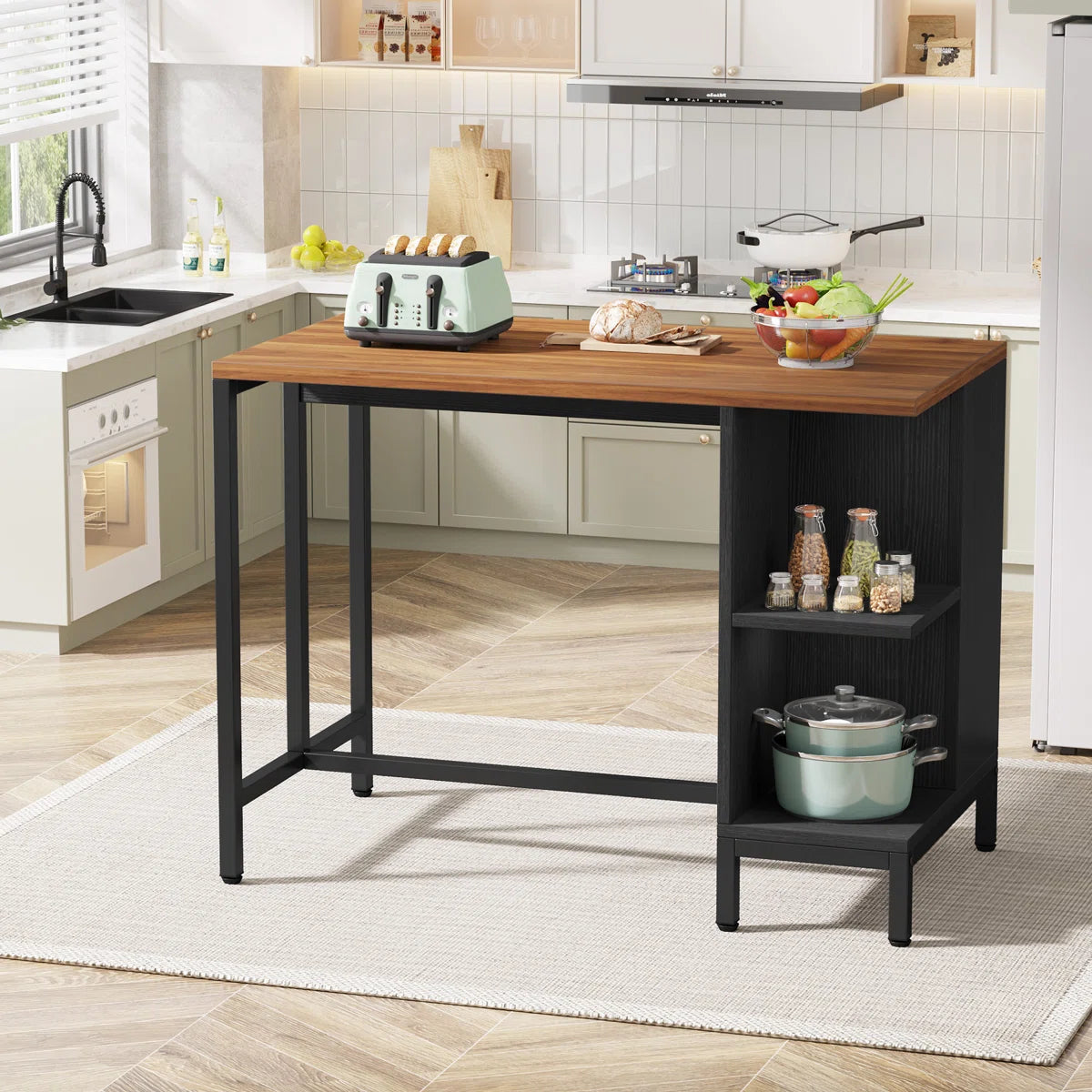 Kitchen Island - Kitchen Island with 5 Open Storage Shelves and Large Worktop For Kitchen Dining Room