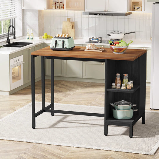 Kitchen Island - Kitchen Island with 5 Open Storage Shelves and Large Worktop For Kitchen Dining Room