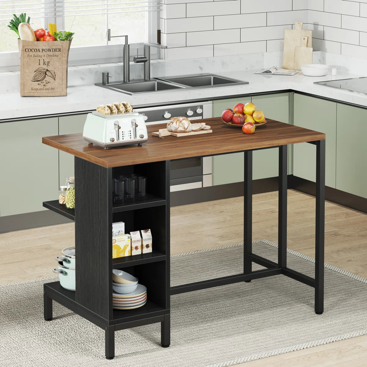 Kitchen Island - Kitchen Island with 5 Open Storage Shelves and Large Worktop For Kitchen Dining Room