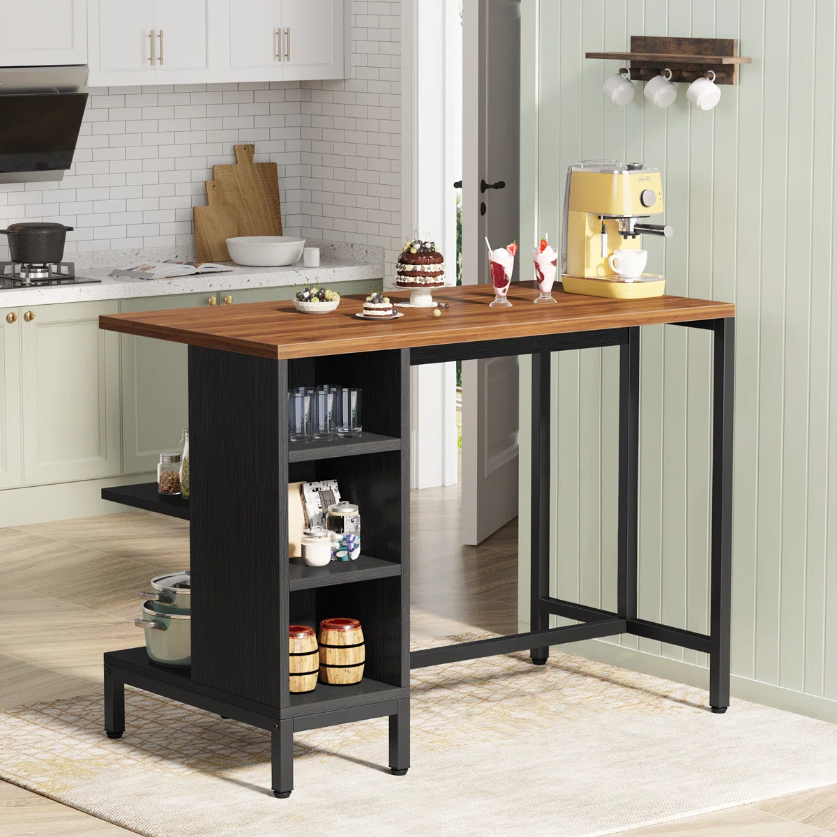 Kitchen Island - Kitchen Island with 5 Open Storage Shelves and Large Worktop For Kitchen Dining Room