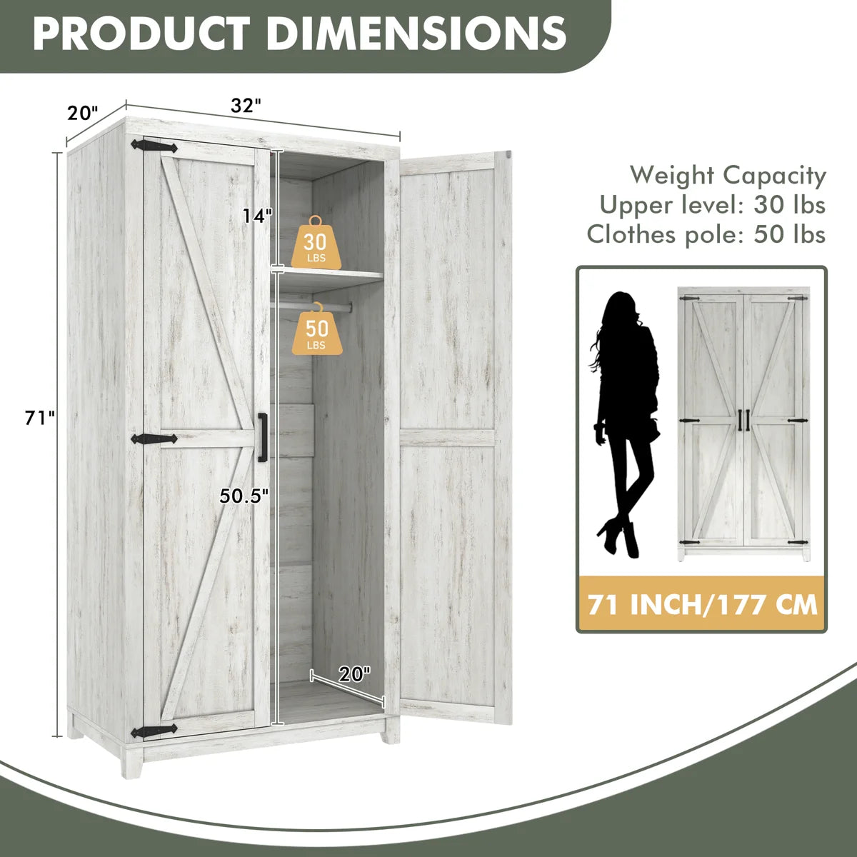 Armoire - Bishock 71" H Manufactured Wood Armoire with Hanging Rod