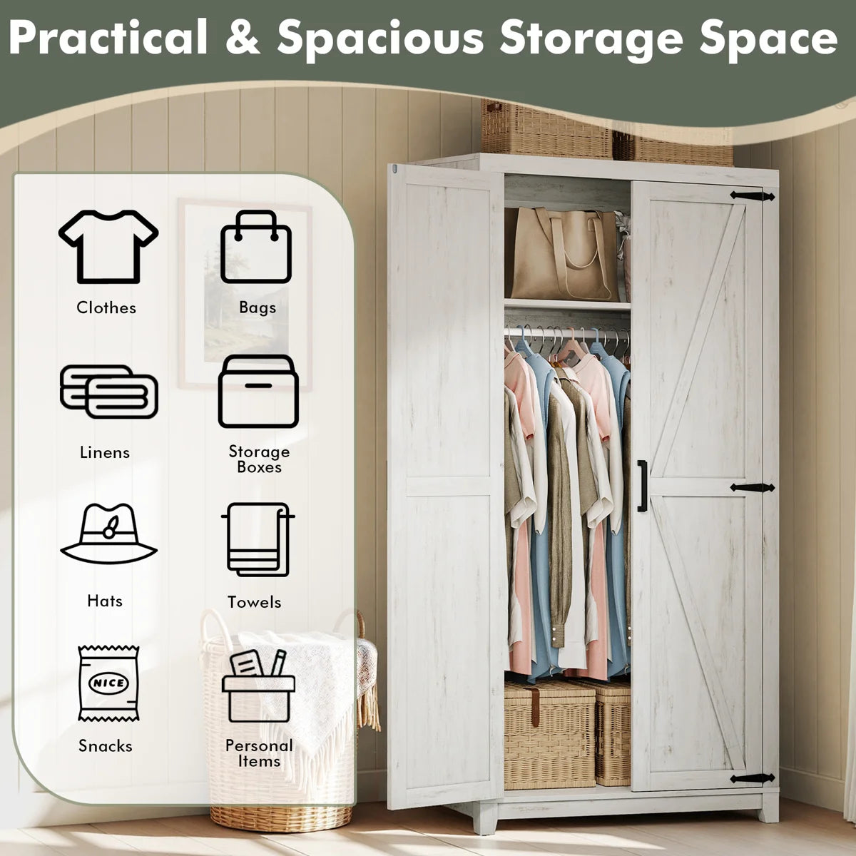 Armoire - Bishock 71" H Manufactured Wood Armoire with Hanging Rod