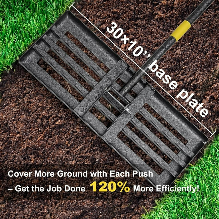 Outdoor - Large Lawn Leveling Rake, Level lawn Tool 27" x 10", 6ft Adjustable Long Handle Level Lawn Rake - WM11.19.25