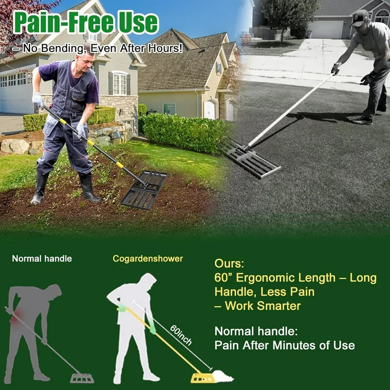 Outdoor - Large Lawn Leveling Rake, Level lawn Tool 27" x 10", 6ft Adjustable Long Handle Level Lawn Rake - WM11.19.25