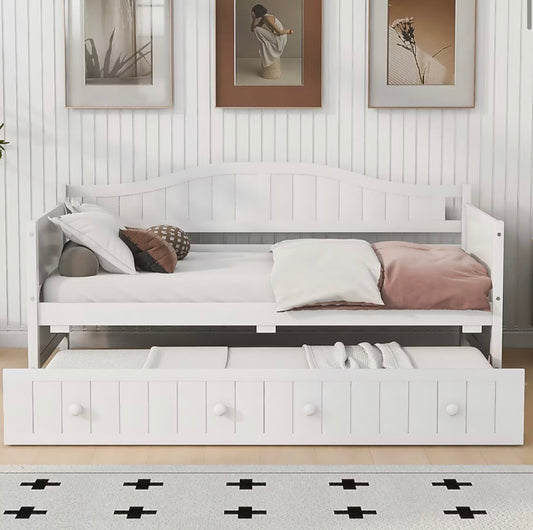 Bed - Twin Size Streamdale Furniture Streamdale Twin Wooden Daybed with Trundle White