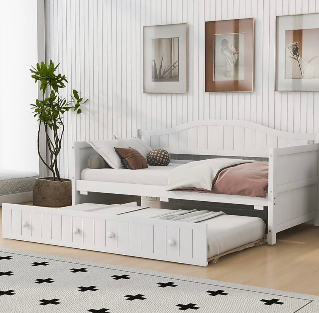 Bed - Twin Size Streamdale Furniture Streamdale Twin Wooden Daybed with Trundle White