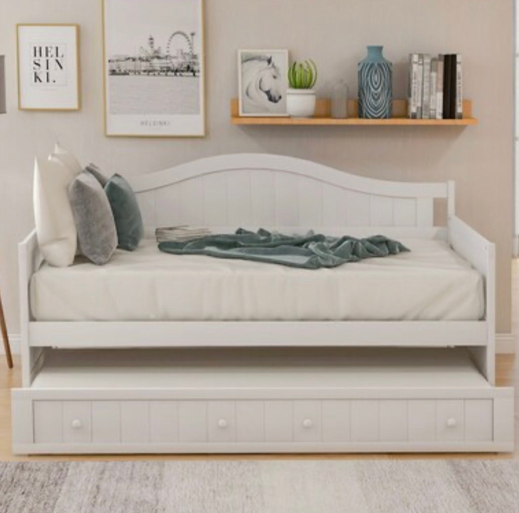 Bed - Twin Size Streamdale Furniture Streamdale Twin Wooden Daybed with Trundle White