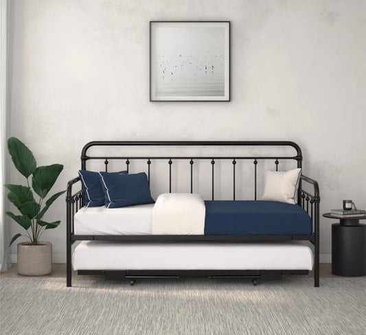 Bed - Twin Size Beant Daybed with Pop Up Trundle Black