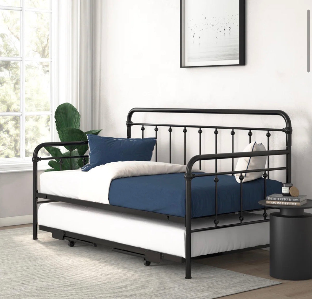 Bed - Twin Size Beant Daybed with Pop Up Trundle Black