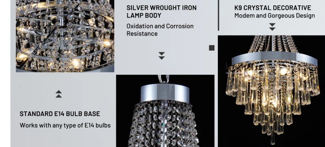 Chandelier - Albertico 9 Light Silver Wrought Iron - WF