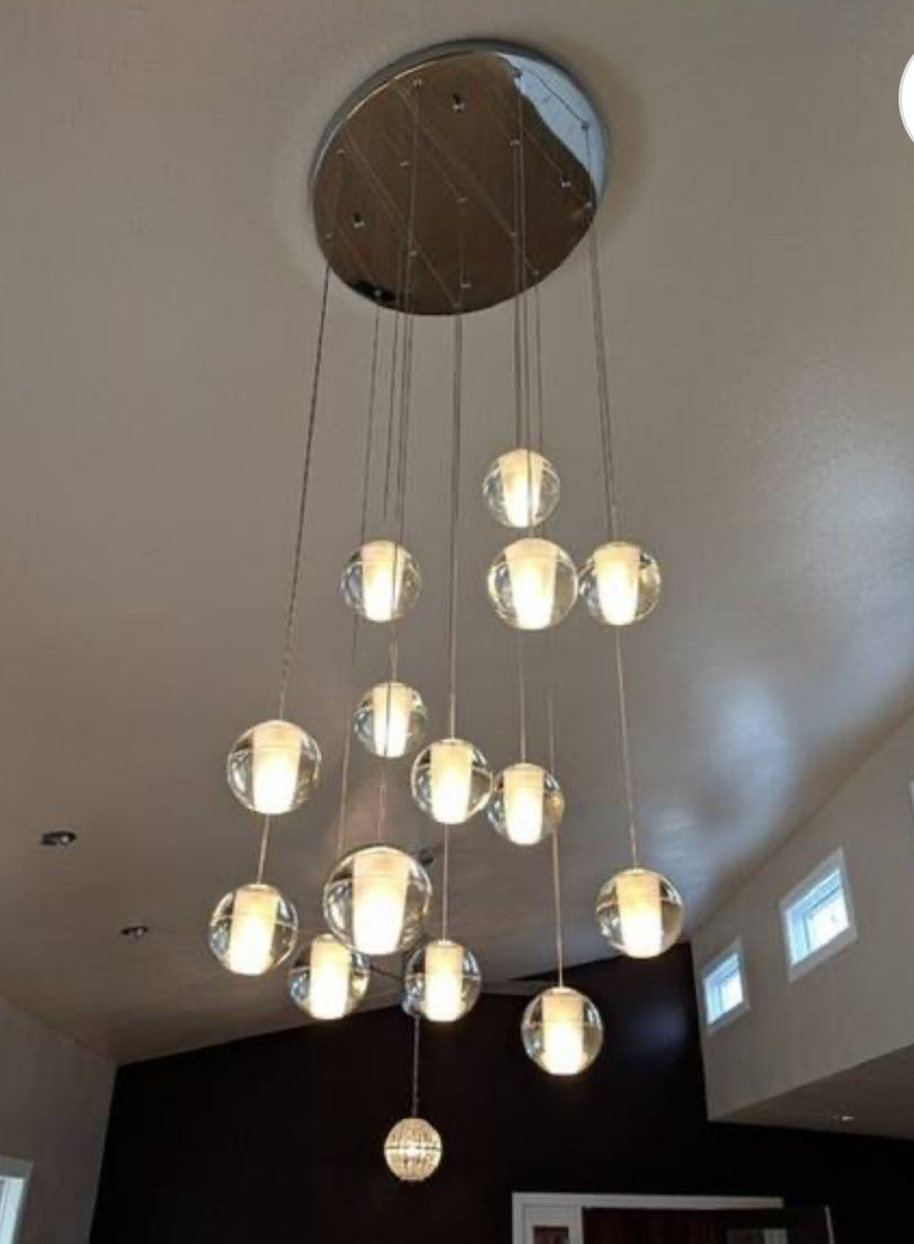Chandelier - 14-Light Glass Globe Bubble Pendant Chandelier - Chrome - WF11.7.25