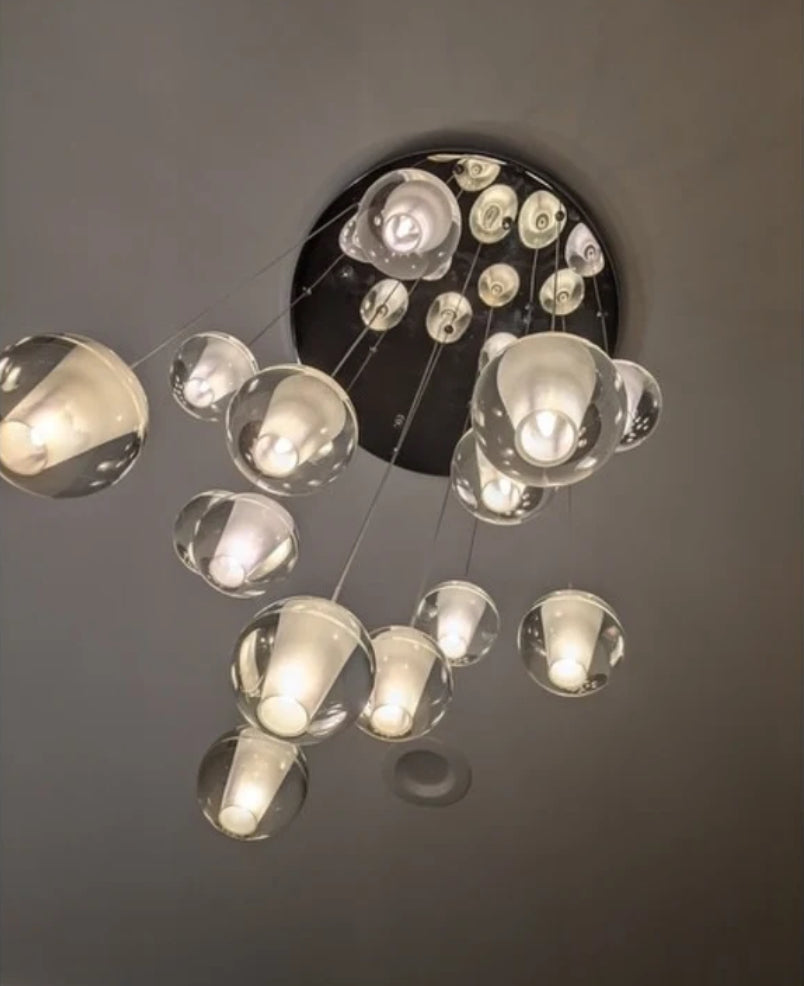 Chandelier - 14-Light Glass Globe Bubble Pendant Chandelier - Chrome - WF11.7.25