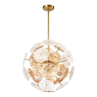 Chandelier - Broadus 11-Light Gold Starburst Sputnik Chandelier Sphere Pendant Light with Clear Swirled Glass Amber Glass Sheet - WF