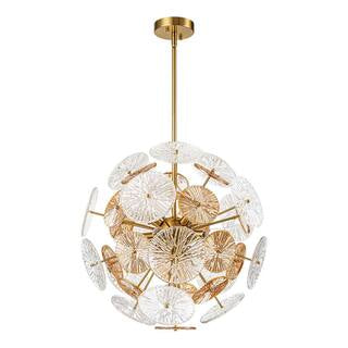 Chandelier - Broadus 11-Light Gold Starburst Sputnik Chandelier Sphere Pendant Light with Clear Swirled Glass Amber Glass Sheet - WF