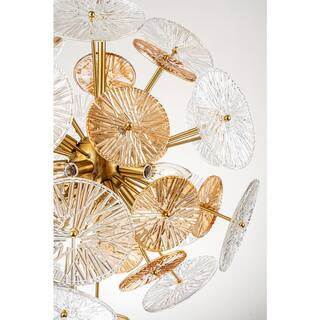 Chandelier - Broadus 11-Light Gold Starburst Sputnik Chandelier Sphere Pendant Light with Clear Swirled Glass Amber Glass Sheet - WF