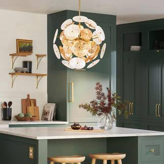 Chandelier - Broadus 11-Light Gold Starburst Sputnik Chandelier Sphere Pendant Light with Clear Swirled Glass Amber Glass Sheet - WF