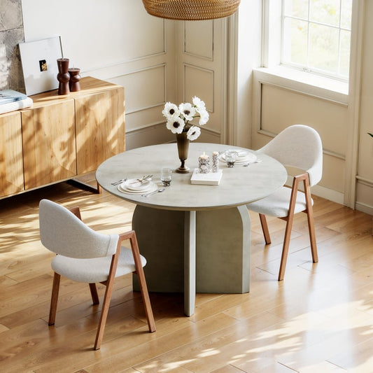 Dining Table - 39" Homary Modern Round Dining Table for 4 Wood Tabletop Pedestal Base (see all photos, some damage)