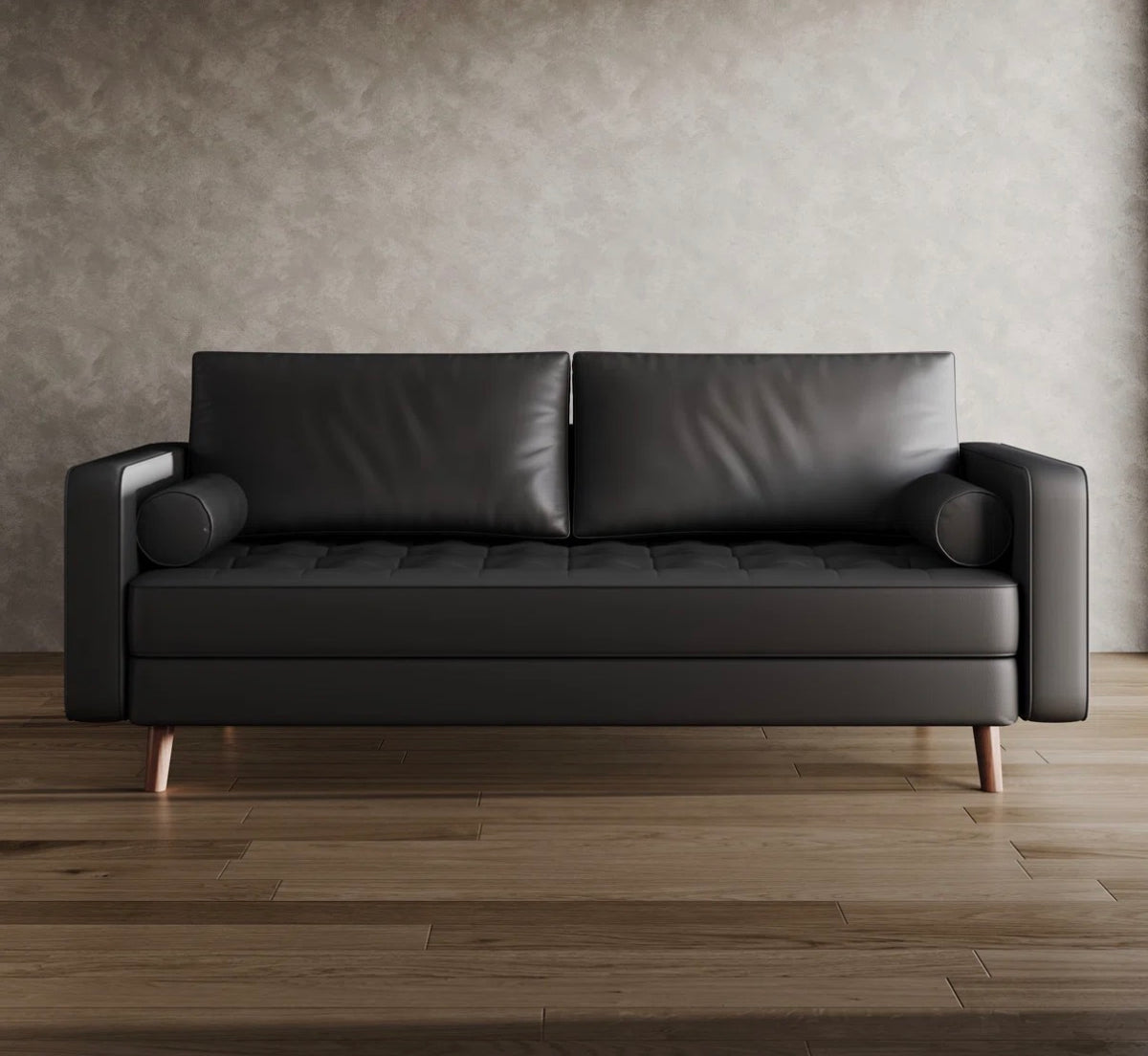 Sofa - Bridgeview Leather Mid Century Modern Upholstered Square Arm Sofa
