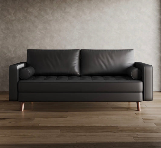 Sofa - Bridgeview Leather Mid Century Modern Upholstered Square Arm Sofa