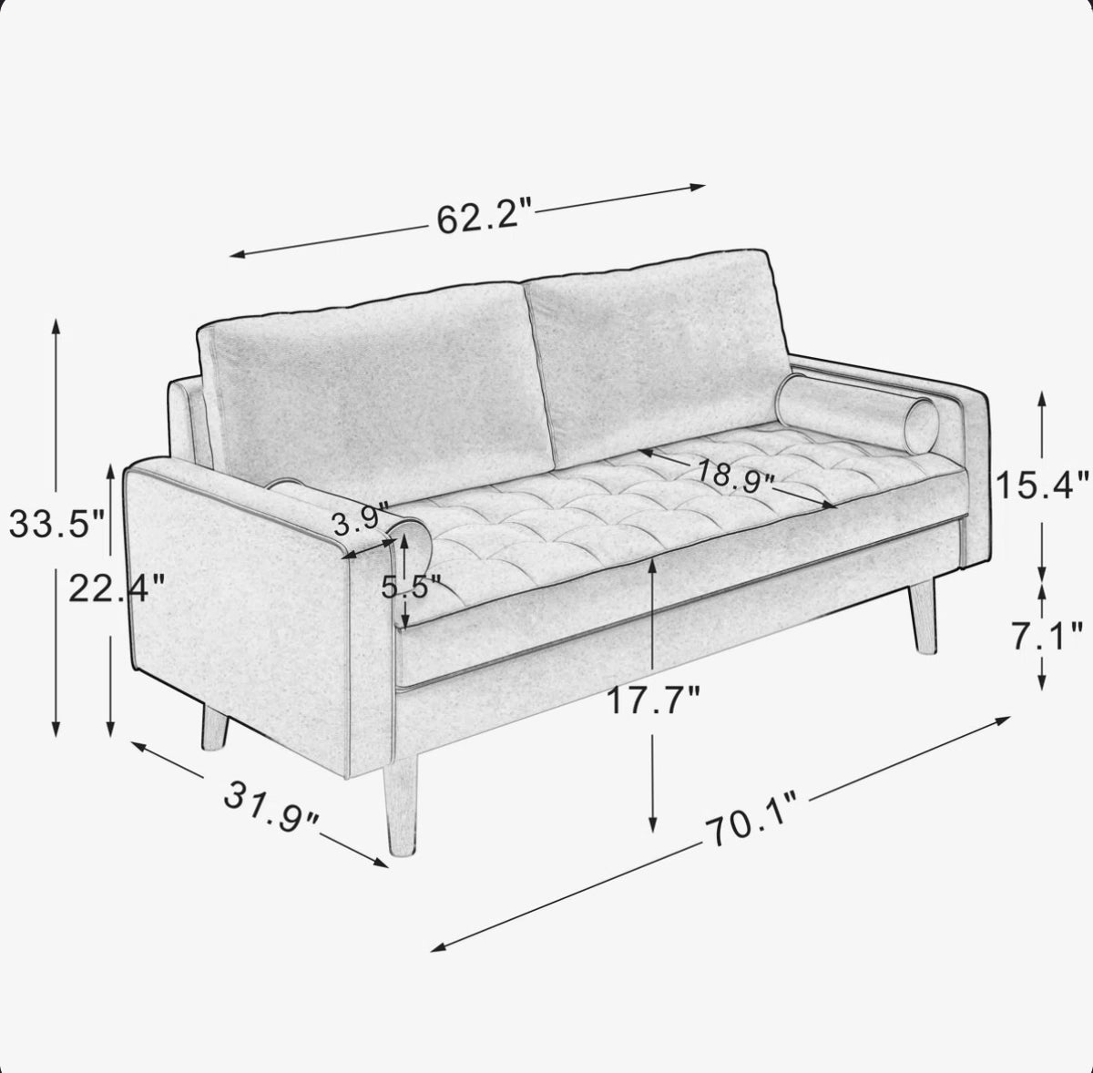 Sofa - Bridgeview Leather Mid Century Modern Upholstered Square Arm Sofa