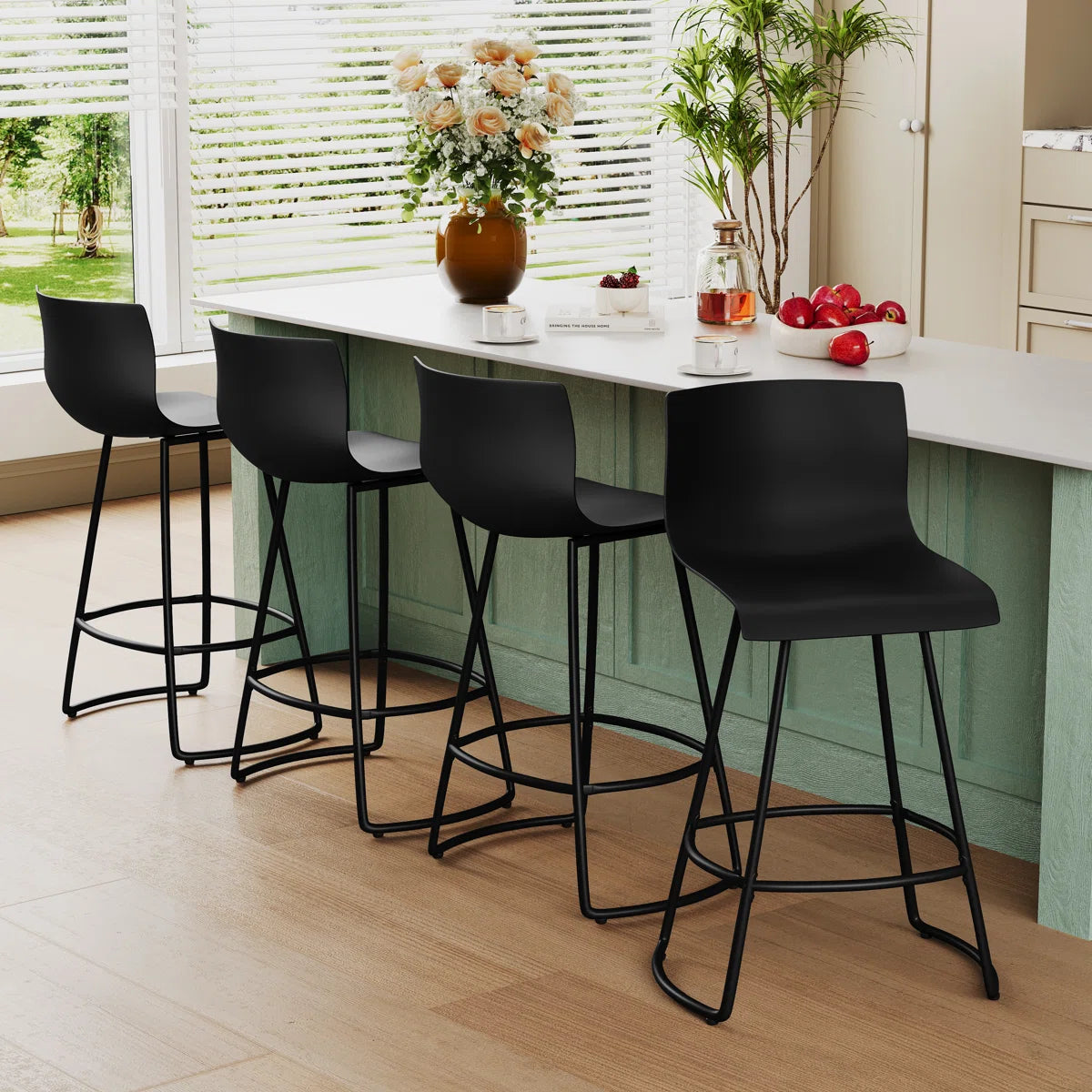 Barstool - Set of 4 Cleek Swivel Counter Stool with Metal Frame