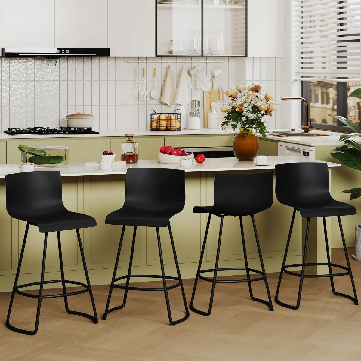 Barstool - Set of 4 Cleek Swivel Counter Stool with Metal Frame
