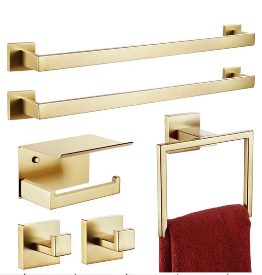Bathroom Accessory Set - 6 - Piece Kokosiri Brushed Gold Accessory Set