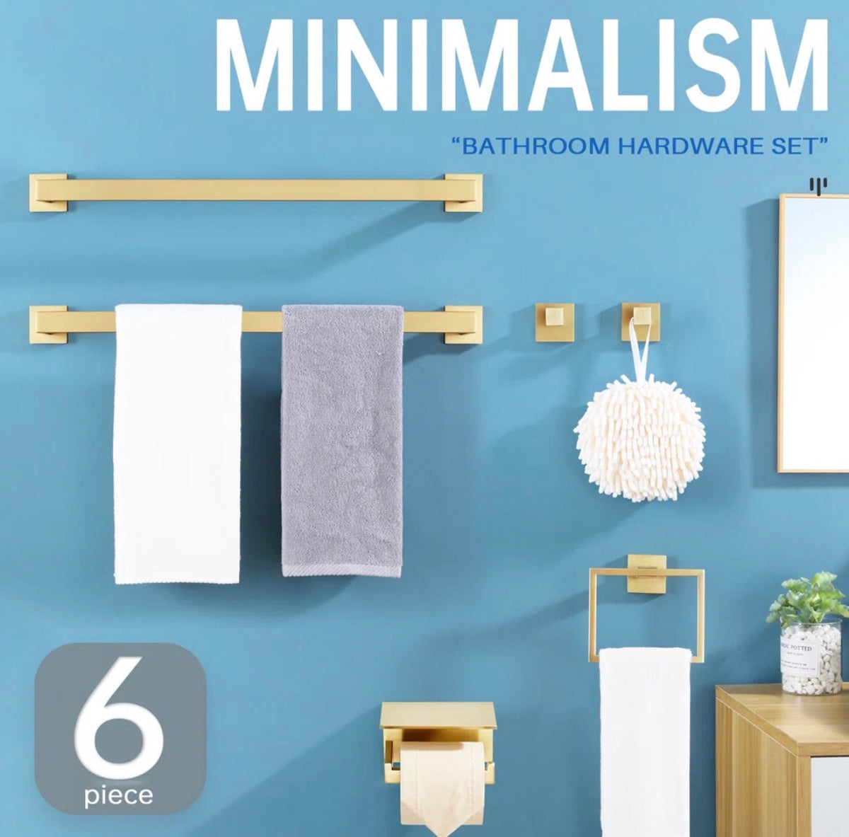 Bathroom Accessory Set - 6 - Piece Kokosiri Brushed Gold Accessory Set