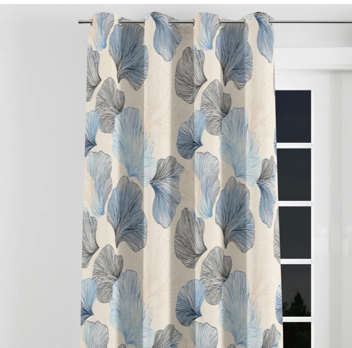 Curtain - 52" x 90" Abstract Curtains - Blue Coastal Shellfish Grommet Curtain - 2 Panels
