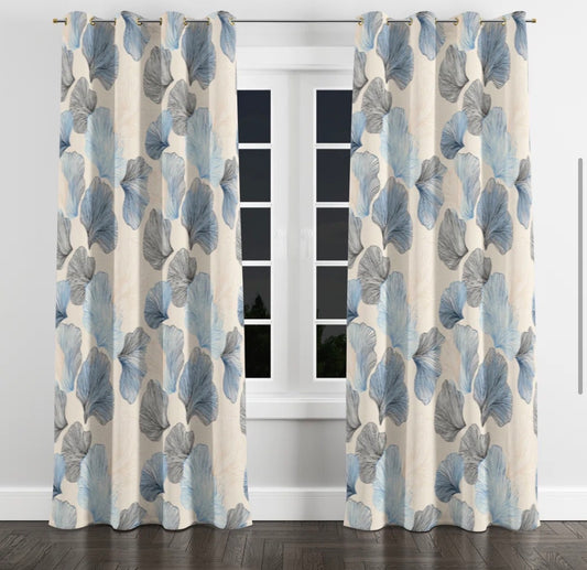 Curtain - 52" x 90" Abstract Curtains - Blue Coastal Shellfish Grommet Curtain - 2 Panels
