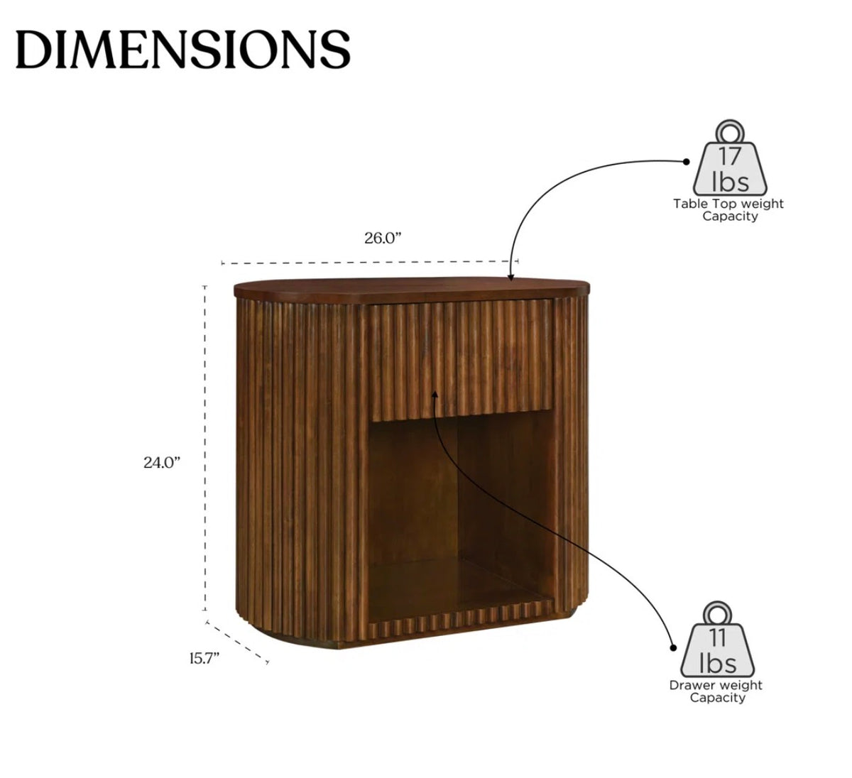 End Table/Nightstand - Ellison Fluted Solid Wood Nightstand