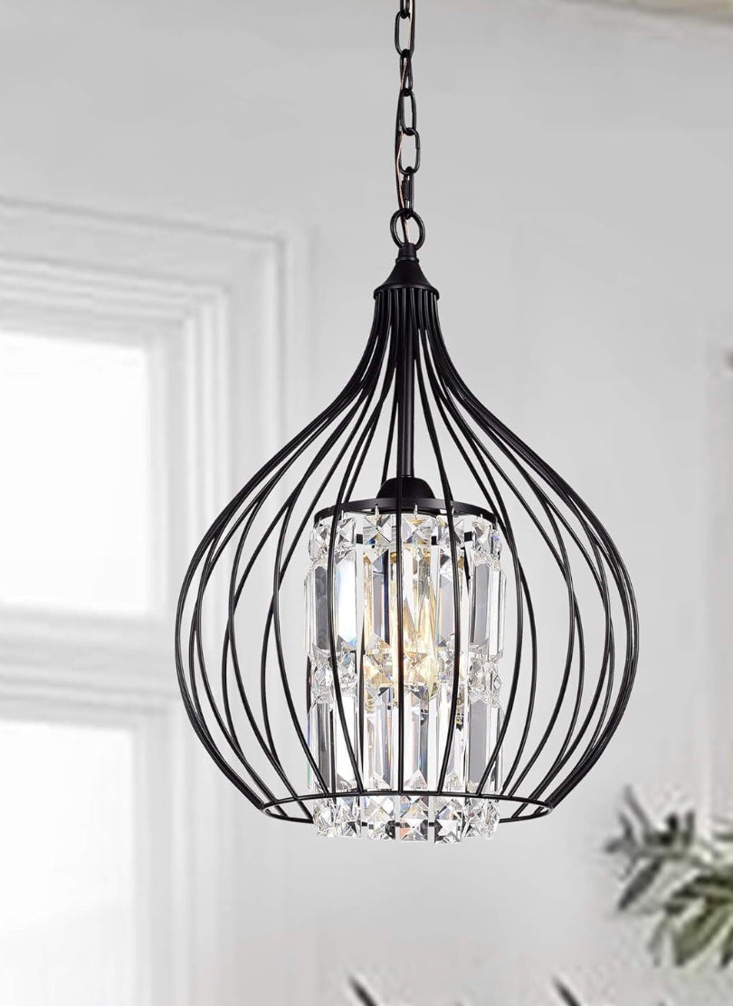 Pendant - Johanne Matte Black 1-Light Pendant with Crystal Shade - WM11.25.25